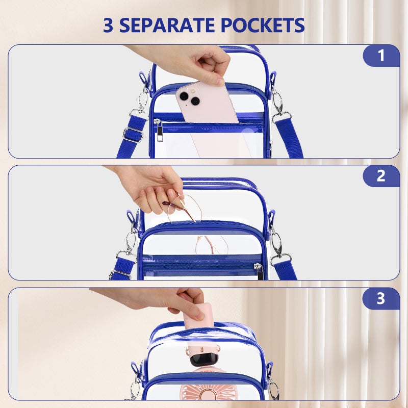 Blvornl Clear Crossbody Bag With Adjustable Shoulder Strap, Stadium Approved PVC Purse With Front Pocket, Messenger Bag for Women and Men, Concerts Sports Events (Blue) - Image 4